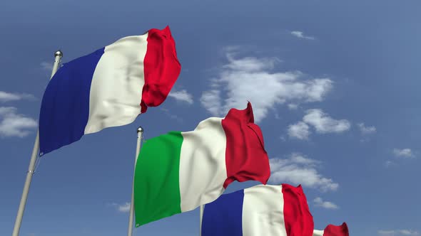 Flags of Italy and France at International Meeting