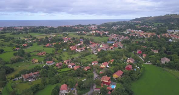 Panoramic aerial view of Santa Marina seaside little village surrounded by green nature