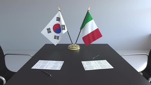Flags of South Korea and Italy and Papers alt