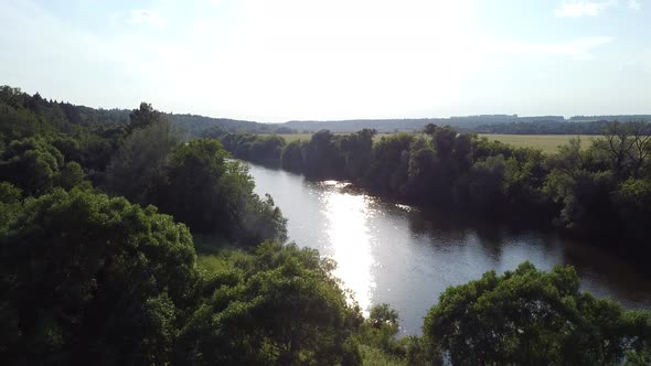 Nature landscape with river from drone