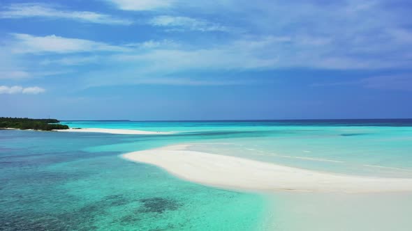 Aerial top view landscape of tranquil shore beach journey by blue sea and white sand background of a