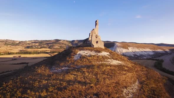 Aerial View of Ancient Castle Ruins in Burgos Province Castile and Leon Spain