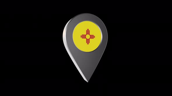 3d Animation Map Navigation Pointer With New Mexico Flag With Alpha Channel - 4K