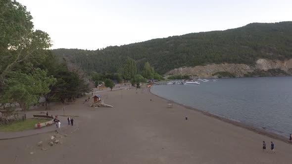 Aerial view of patagonia's beach on a cold day