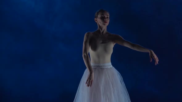 Athletic Ballerina in Tutu Performing Ballet. Close Up Slow Motion.