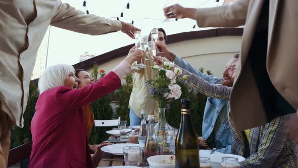 Family and friends having dinner together