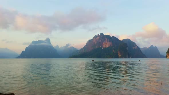 Fog On The Top Of Mountain In The Lagoon.