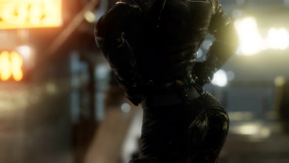 Futuristic Cyberpunk Style Young Woman with Neon Bokeh Lights alt