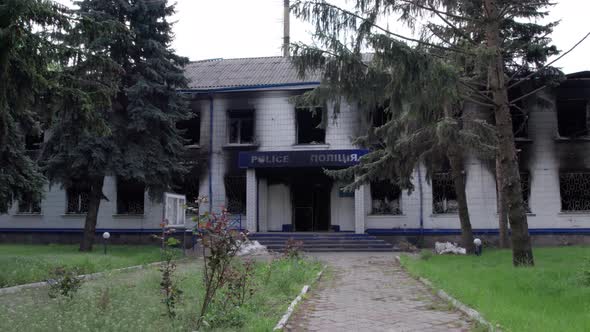 War in Ukraine  Destroyed Police Station in Borodyanka