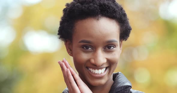 Closeup of Afro Female Contented Happy Face