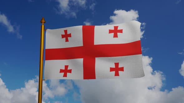 National flag of Georgia waving with flagpole and blue sky timelapse