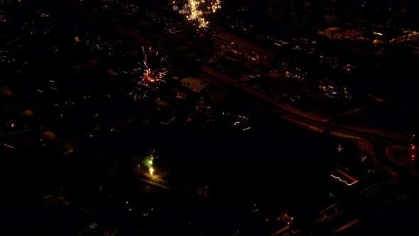 Aerial View Of Fireworks During New Years Eve In Iceland.