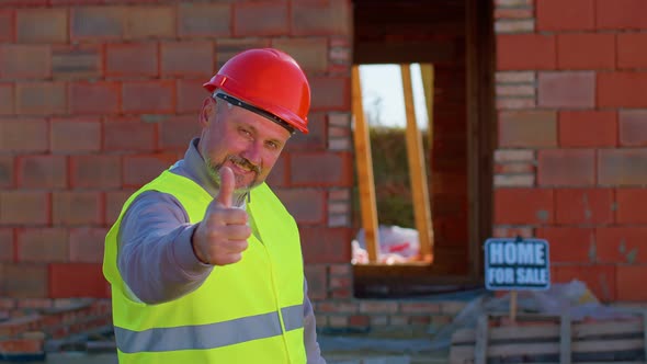 Engineer Architect Looking Approvingly at Camera Showing Thumbs Up Recommending Buying a House