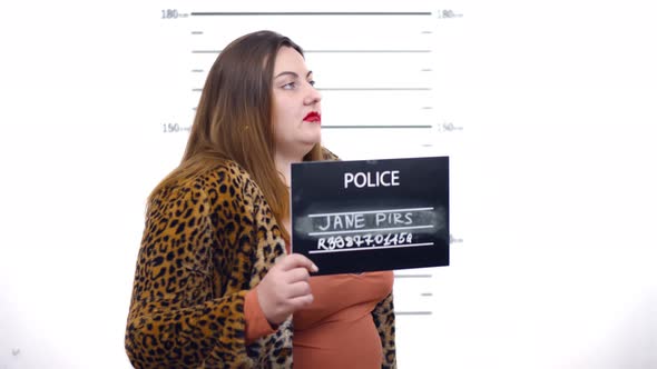 In Police Station Arrested Fat Woman Prostitute Get Front-view Mug Shot