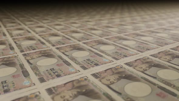 10000 Japanese Yen bills on money printing machine.