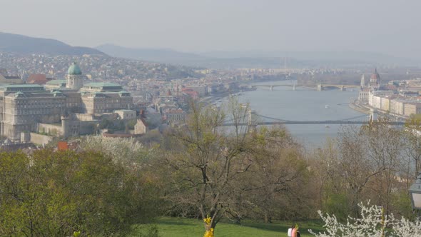 Famous scene of   Hungarian capital from Buda hill slow pan 4K 2160p 30fps UltraHD video - Royal cas