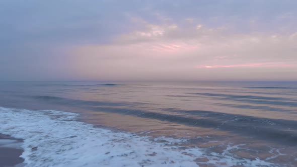 Sea sunrise. Beautiful pink sunset at sea