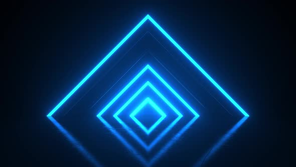 Pyramid consisting of blue neon glowing light stripes