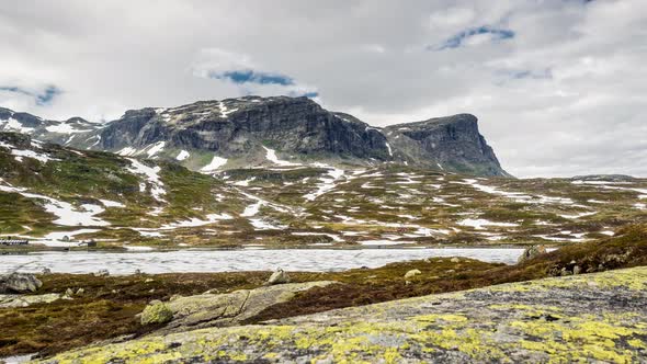 Timelapse of high plateau Haukelifjell, at lake Stavatn, Norway