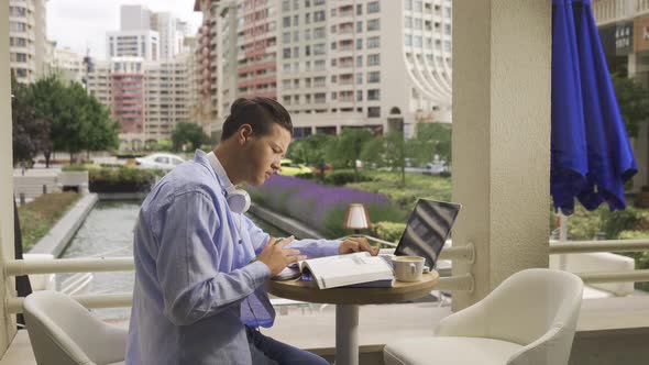 Young man using computer.