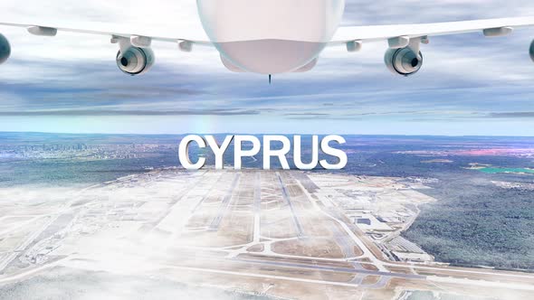 Commercial Airplane Over Clouds Arriving Country Cyprus