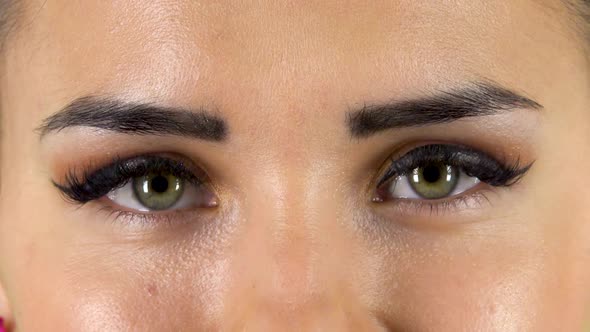 Girl Looking Enticingly at the Camera, Raising Her Eyebrow. Close Up