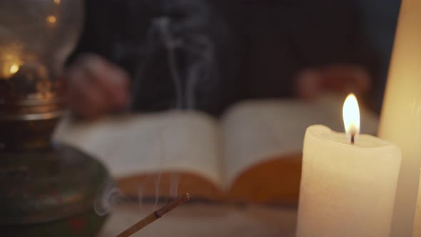 Monk Reading Vintage Mysterious Book Indoors