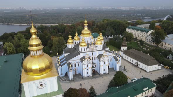 Kyiv, Ukraine Aerial View in Autumn : St. Michael's Golden-Domed Monastery. Kiev