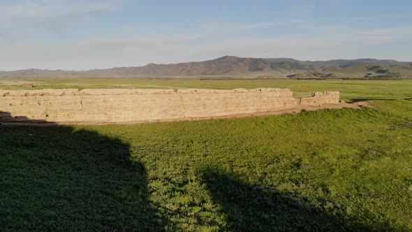 Ruins of Ancient City, Building and Wall From Ancient Times in Treeless Vast Plain of Mongolia