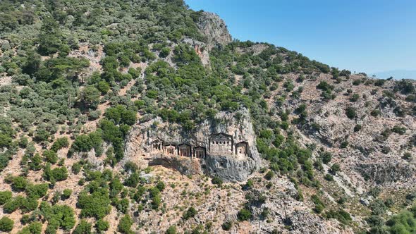 Dalyan,Mugla. Turkey. Shooting of Dalyan Rock Tombs with drone. 