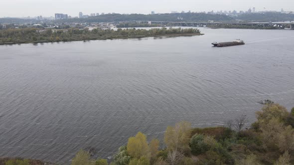 Dnipro River Near Kyiv City, Ukraine Aerial View. Dnieper, Kiev