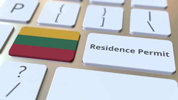 Residence Permit Text and Flag of Lithuania on the Buttons