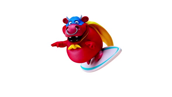 Fun 3D cartoon bull surfing