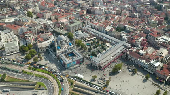 New Mosque Under Construction in Istanbul Next To Grand Bazaar with Car Traffic Jam in Rush Hour