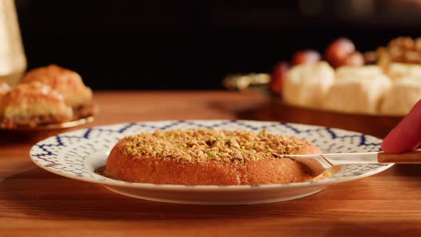 Arabic Traditional Sweets Kunafa Dish Closeup