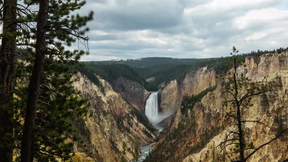 Time lapse of the lower falls on Yellowstone waterfall