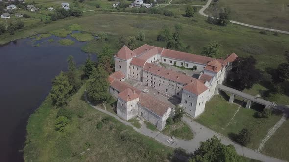 Aerial Famous Ukranian Ruined Svirzh Castle