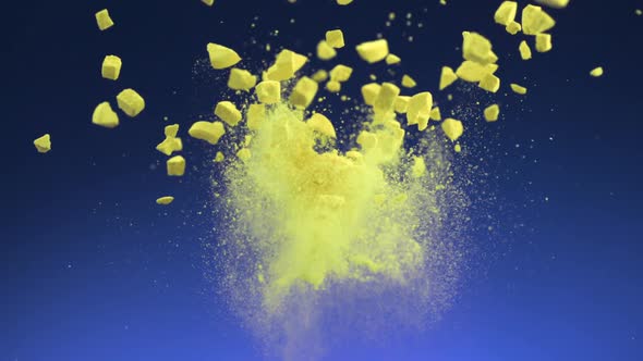 Crushed tablet explosion, Slow Motion