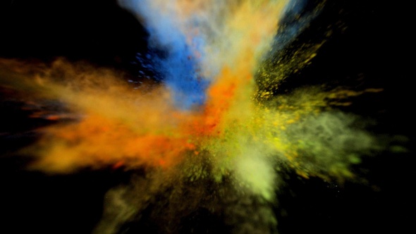 Color Powder Explosion blue orange yellow and green