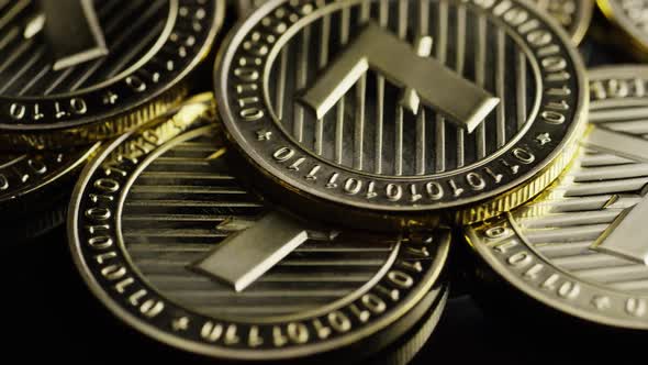 Rotating shot of Bitcoins 