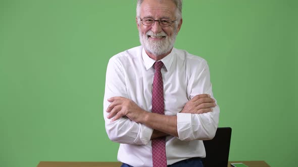 Handsome Senior Bearded Businessman Against Green Background