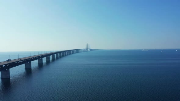 Panoramic Aerial View of Oresund Bridge Over the Baltic Sea