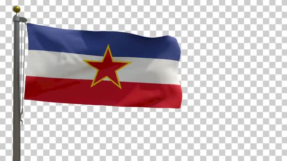 Yugoslavia Flag on Flagpole with Alpha Channel - 4K