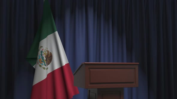 National Flag of Mexico and Speaker Podium Tribune alt