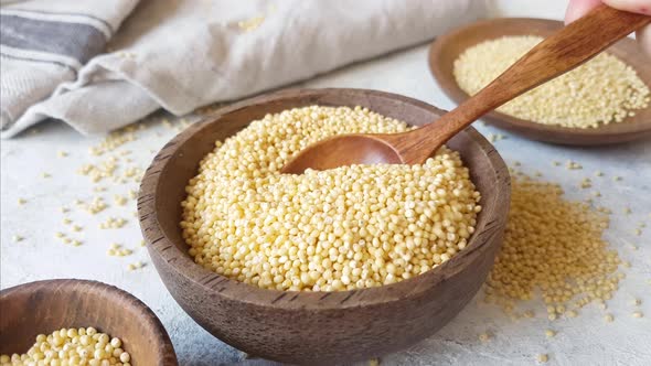 Hulled millet grain in a bowl