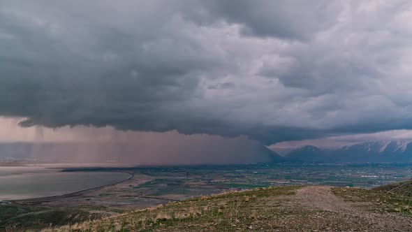 Utah Valley as heavy clouds and rainstorm move across the land