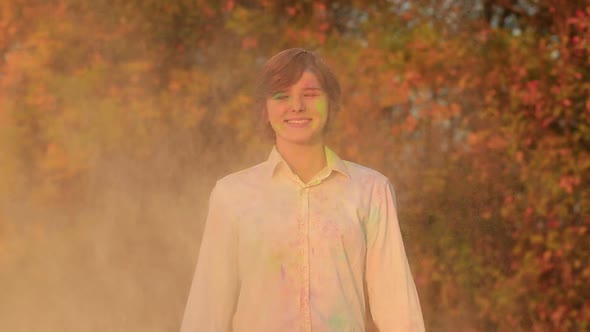 Teen Girl Having Fun at Festival of Colors Holi