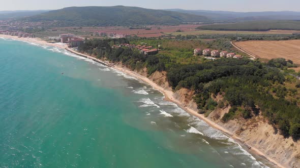 Aerial footage of the beautiful small town and seaside resort of Obzor in Bulgaria