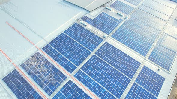 Aerial view of the solar panels on the roof of a shopping mall