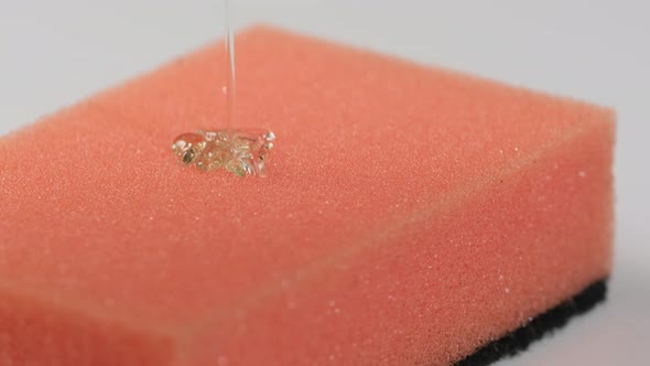 Pour The Detergent On The Red Sponge